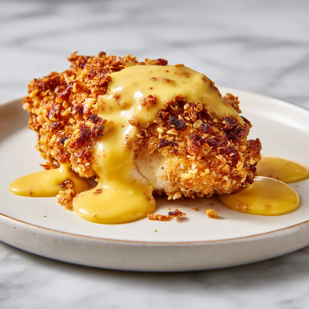 Crispy Pretzel Chicken Breasts with Creamy Mustard-Cheddar Sauce - Ultimate Crunchy Comfort Food - main view
